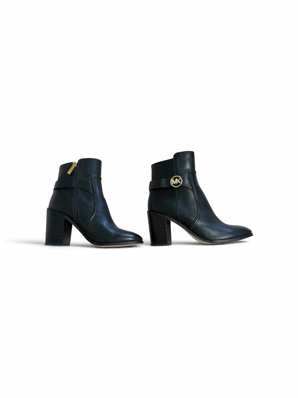 Michael Kors Black Leather MK Buckle Ankle Booties